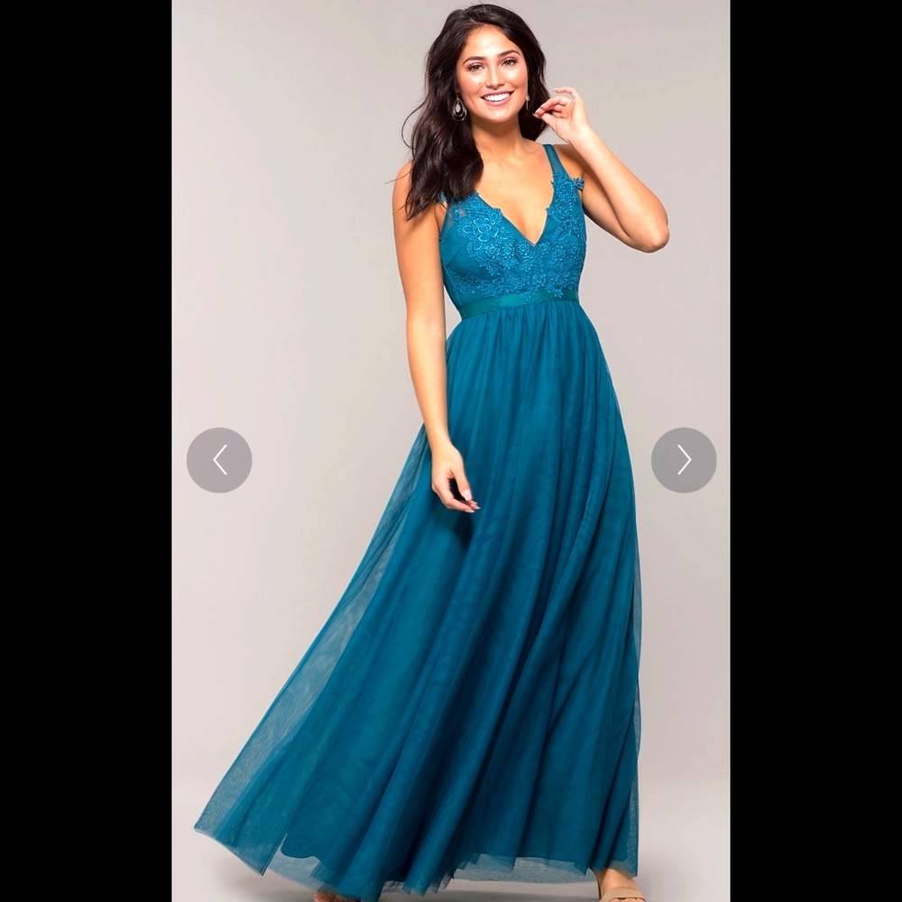 Kalani Hillier Long Vneck Teal Blue Formal XS